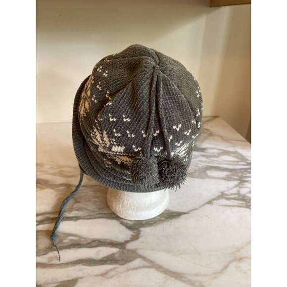 Gray Winter Ski Hat Ear Flaps Snowflake Design - Picture 4 of 5
